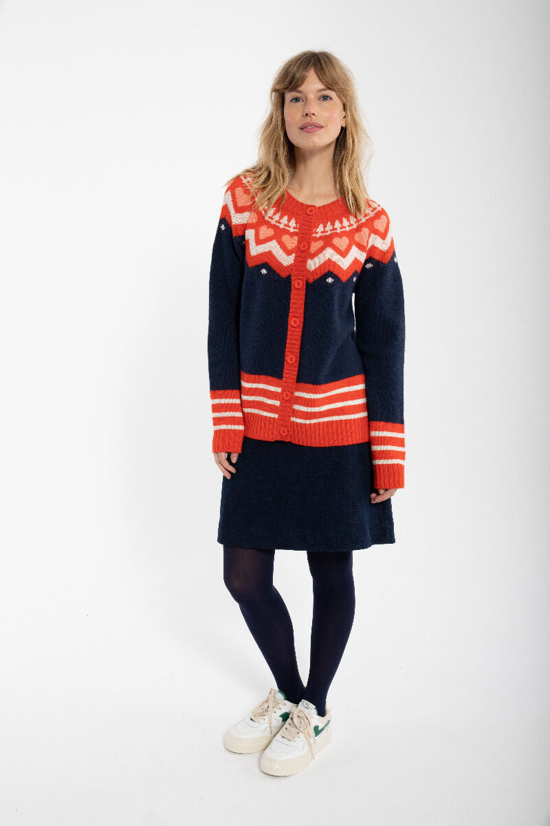 Dananja Wool Cardigan Navy/Bright Red/Chalk