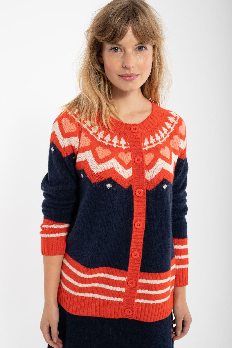 Dananja Wool Cardigan Navy/Bright Red/Chalk