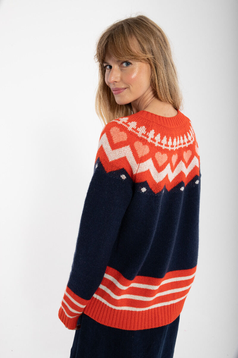 Dananja Wool Cardigan Navy/Bright Red/Chalk