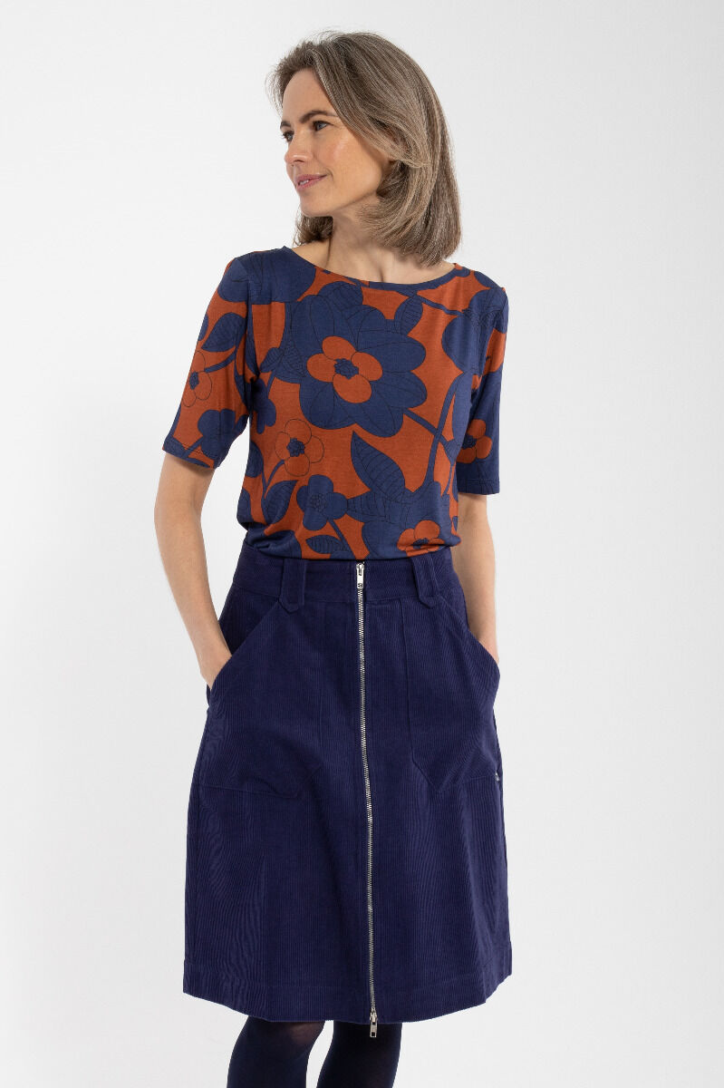 Daneboat Neck Viscose Tee Deep Marine/Rust BLOOM BOOM