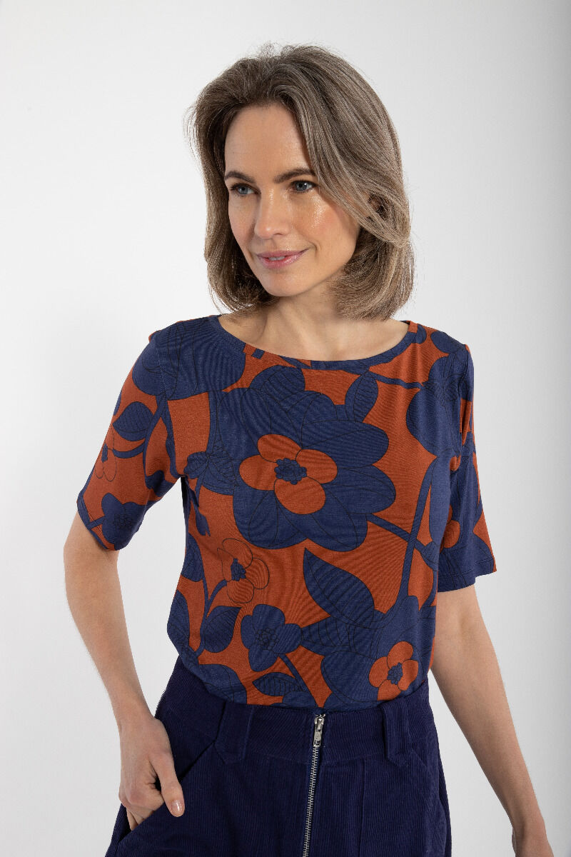 Daneboat Neck Viscose Tee Deep Marine/Rust BLOOM BOOM