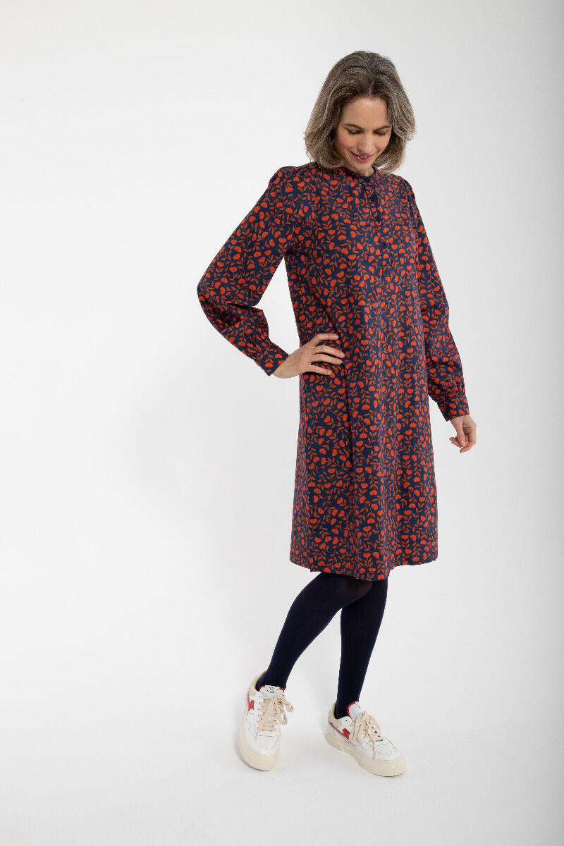 Danesocial Poplin Dress Deep Marine FLEURIE