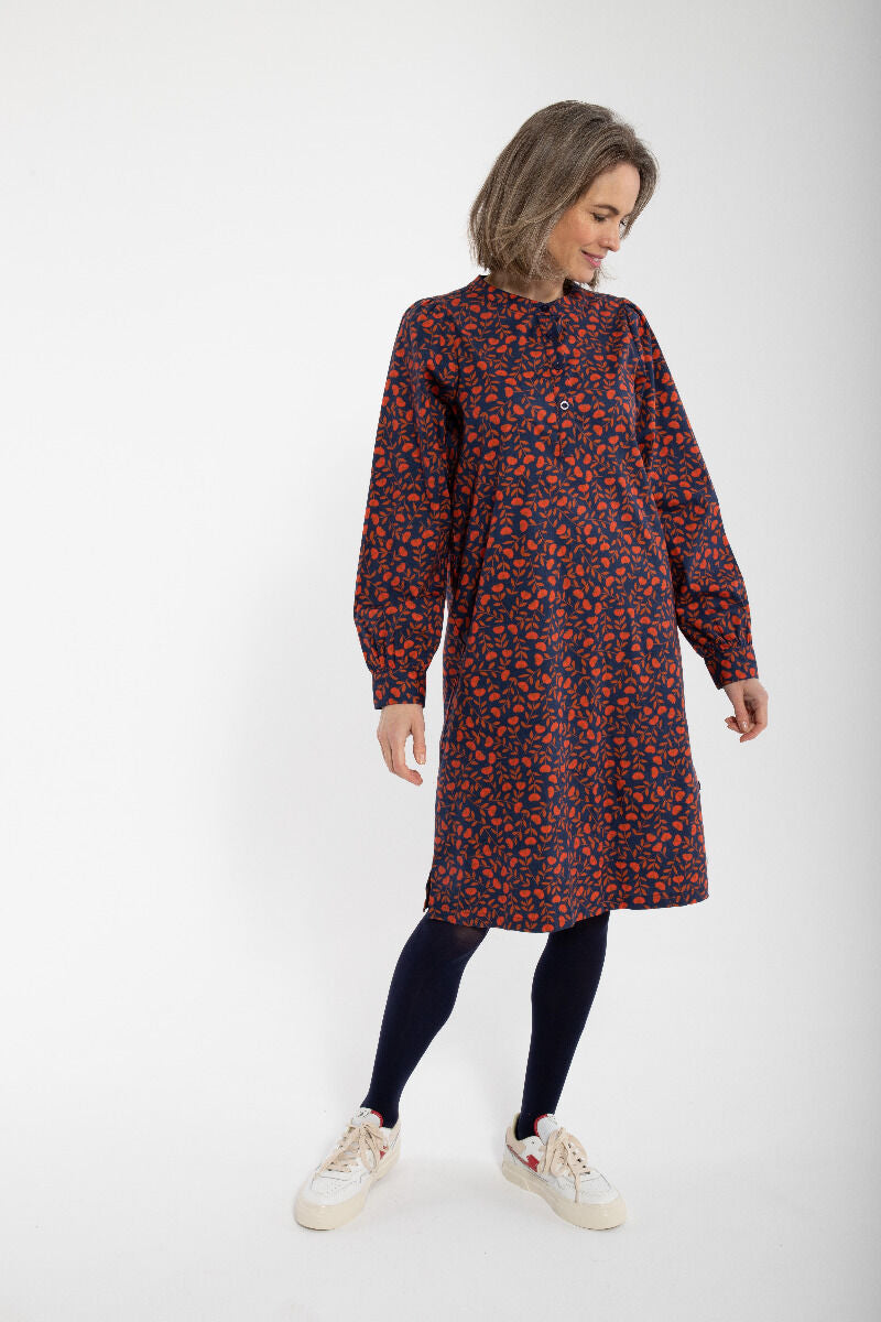 Danesocial Poplin Dress Deep Marine FLEURIE
