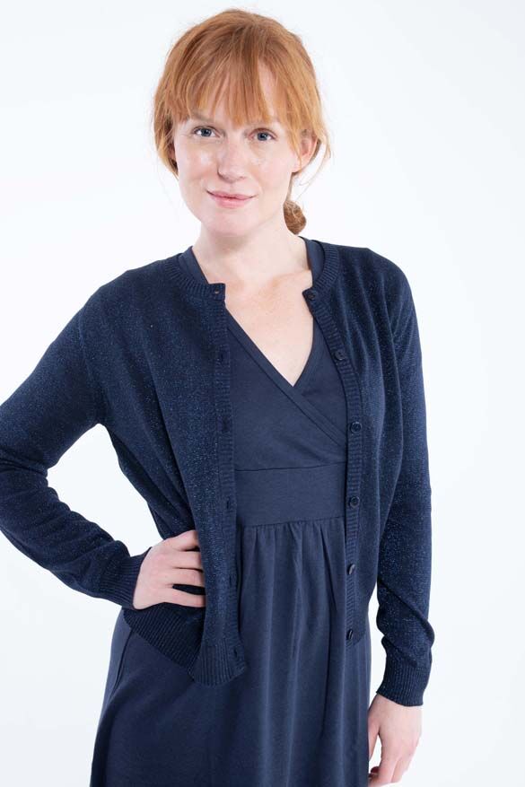 Sød navyblå cardigan med glitter til kvinder