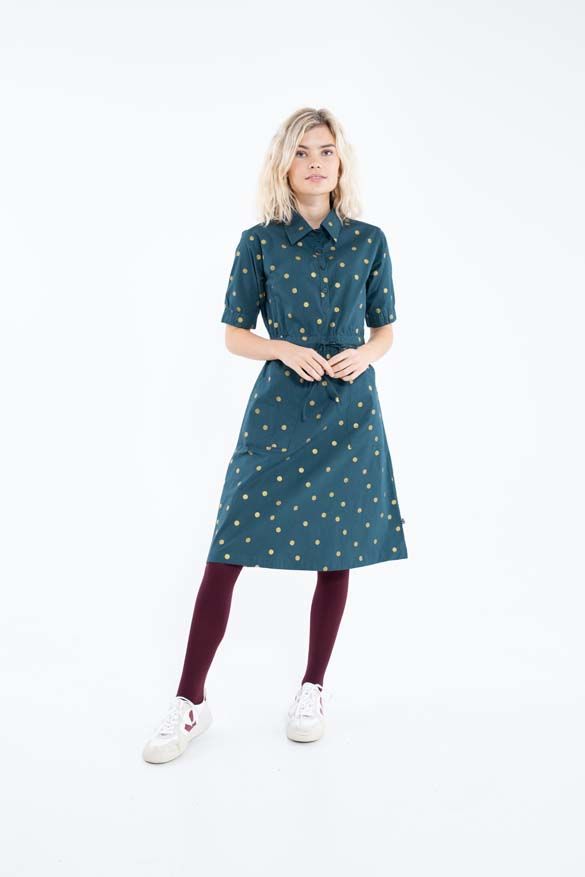 Danesusanne Poplin Dress Dark Duck/Gold Glitter SURPRISE DOTS