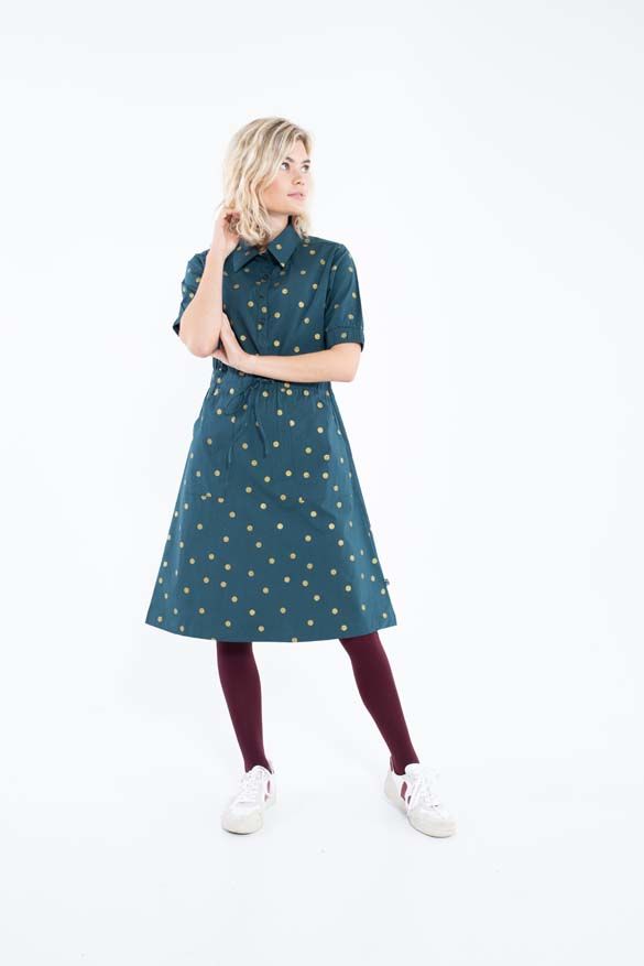 Danesusanne Poplin Dress Dark Duck/Gold Glitter SURPRISE DOTS
