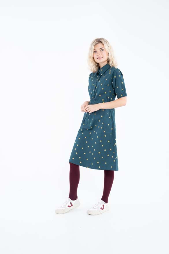 Danesusanne Poplin Dress Dark Duck/Gold Glitter SURPRISE DOTS