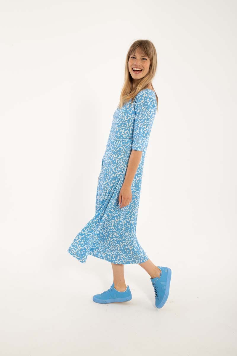 Danecharlotte Viscose Dress Fresh Blue/Chalk RIPPLES