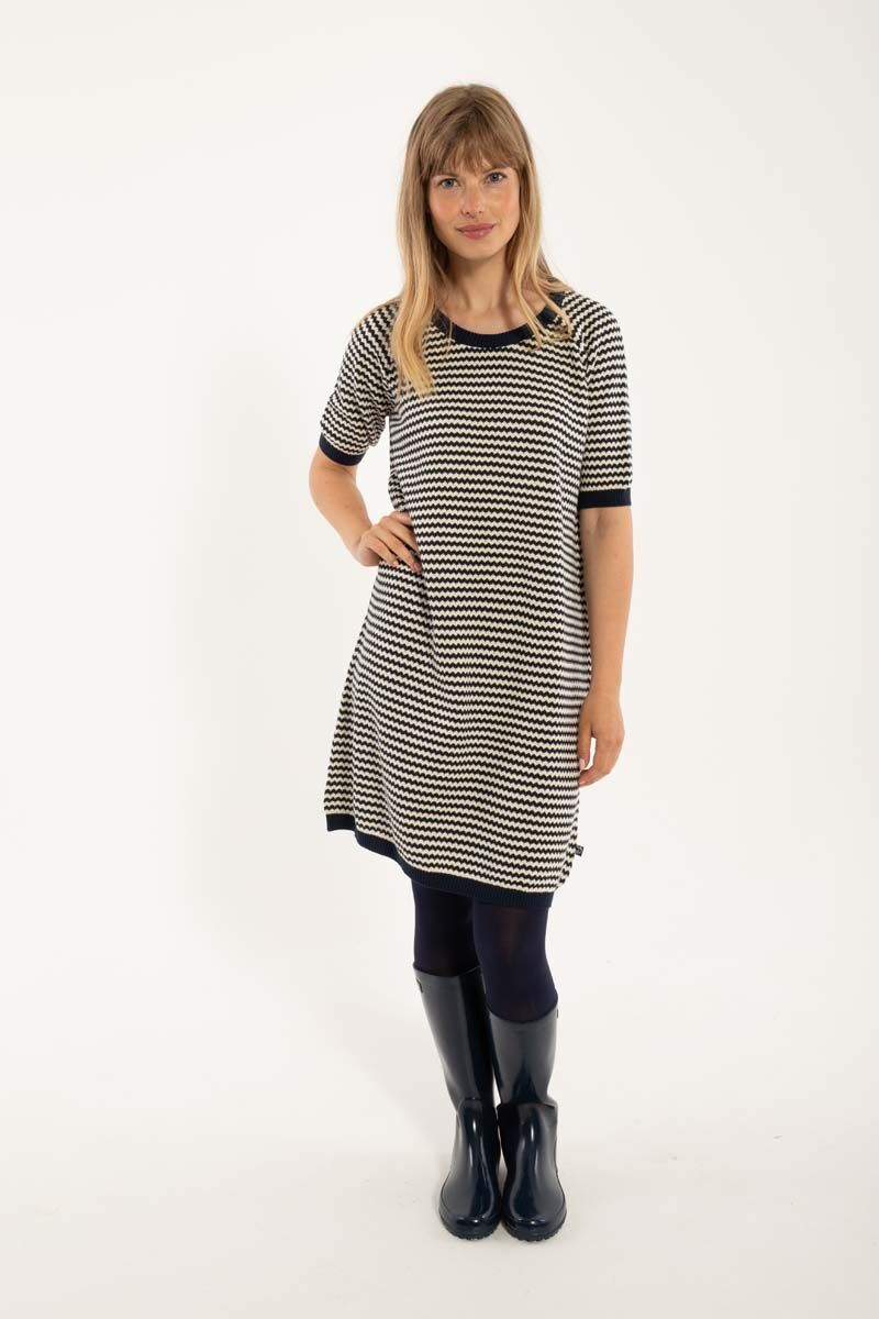 Daneblomme Pearl Knit Sweater Dress Dark Navy/Chalk