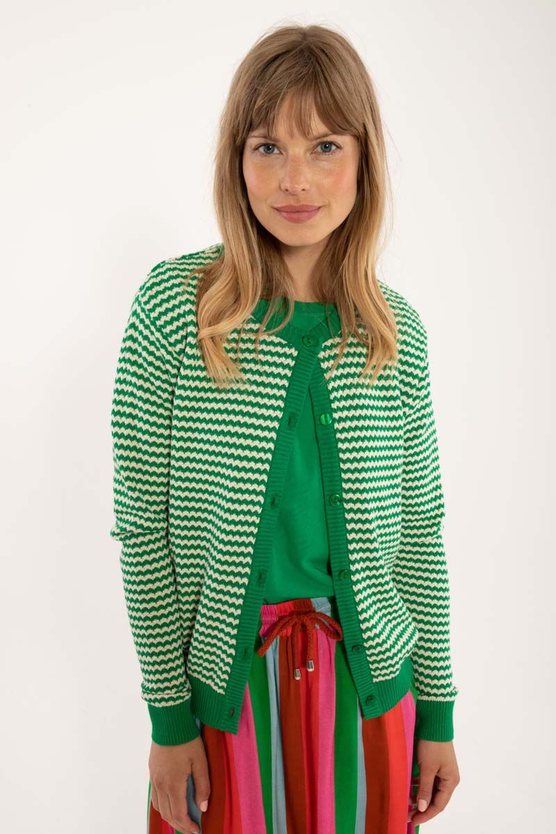 Danesaga Pearl Knit Cardigan Grass Green/Chalk