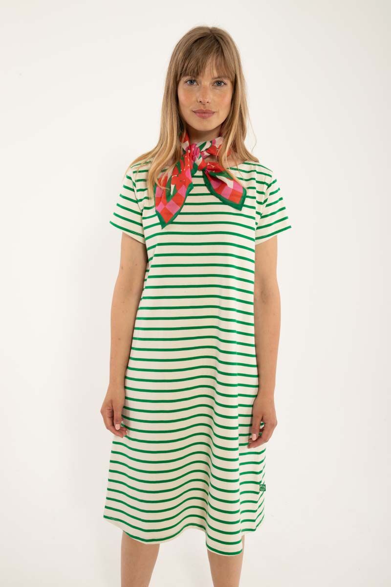 Danedomingo Heavy Cotton Dress Grass Green/Chalk