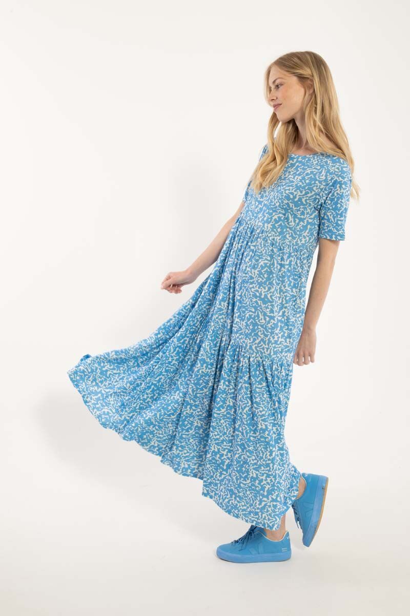 Danemarkise Viscose Dress Fresh Blue/Chalk RIPPLES