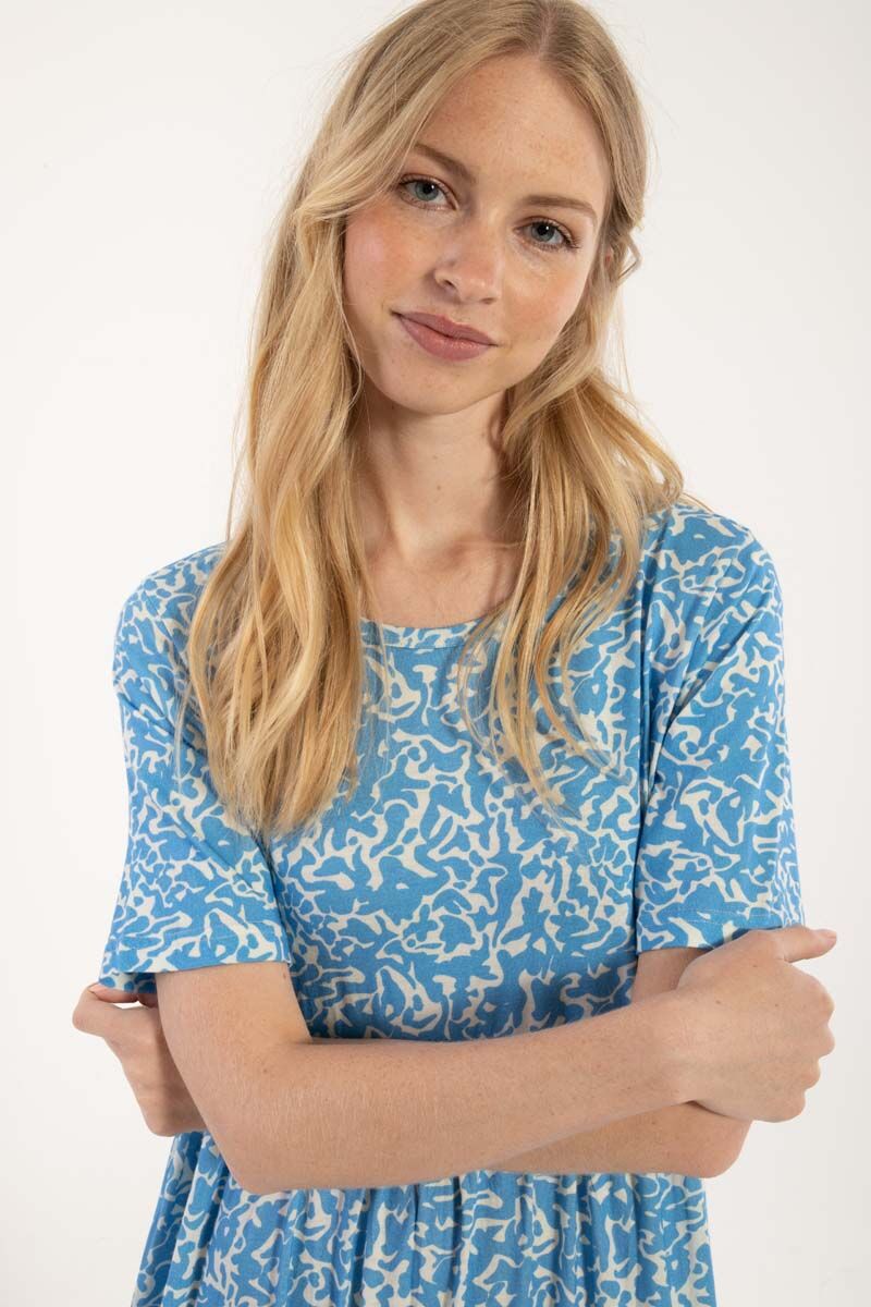Danemarkise Viscose Dress Fresh Blue/Chalk RIPPLES