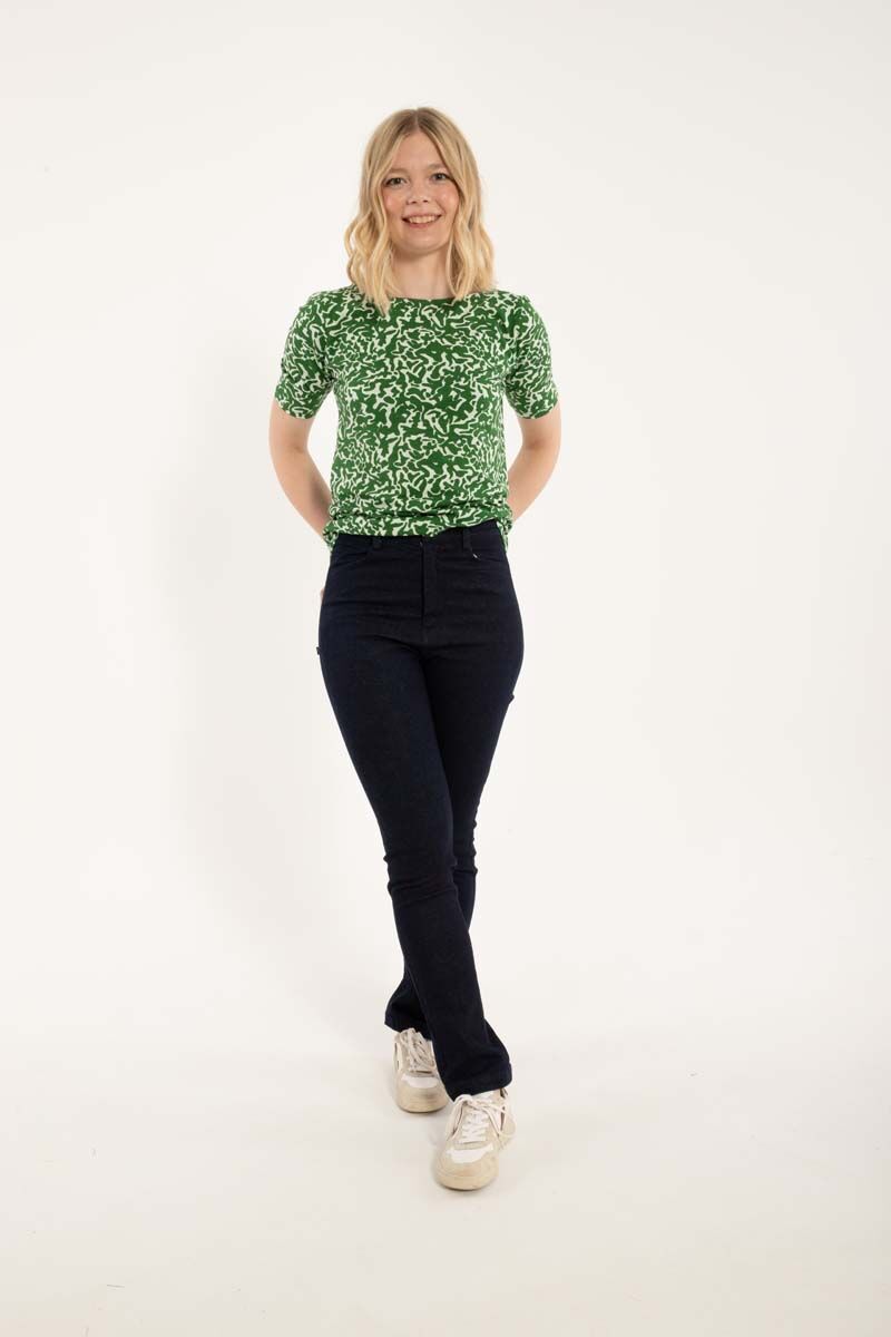 ORGANIC - Daneboat Neck Modal Slub Tee Grass Green/Chalk RIPPLES
