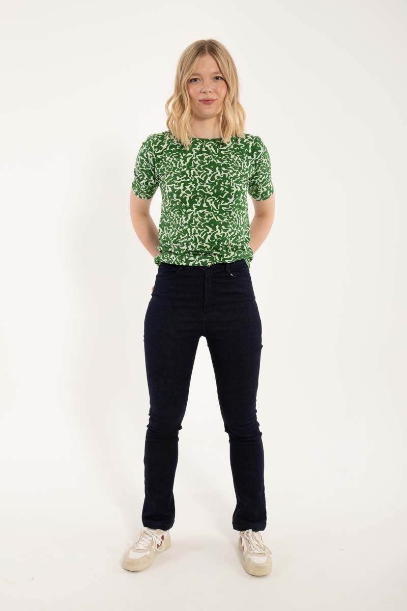 ORGANIC - Daneboat Neck Modal Slub Tee Grass Green/Chalk RIPPLES