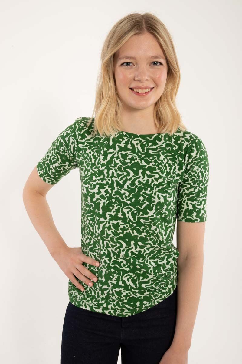 ORGANIC - Daneboat Neck Modal Slub Tee Grass Green/Chalk RIPPLES