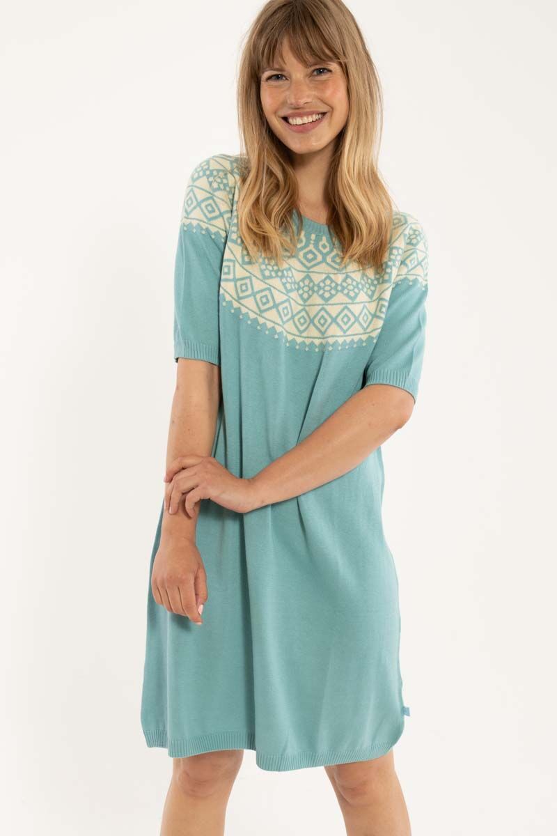 Daneblomme Cotton Knit Sweater Dress Vintage Aqua Danef Daneblomme Cotton Knit Sweater Dress Vintage Aqua Danef