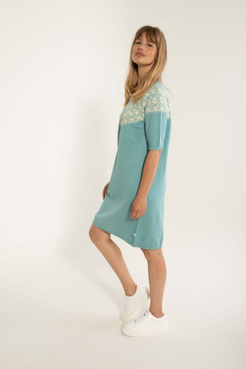 Daneblomme Cotton Knit Sweater Dress Vintage Aqua