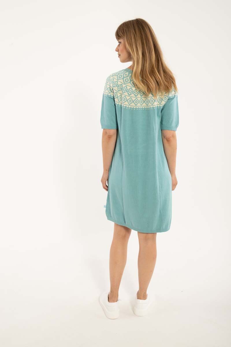 Daneblomme Cotton Knit Sweater Dress Vintage Aqua