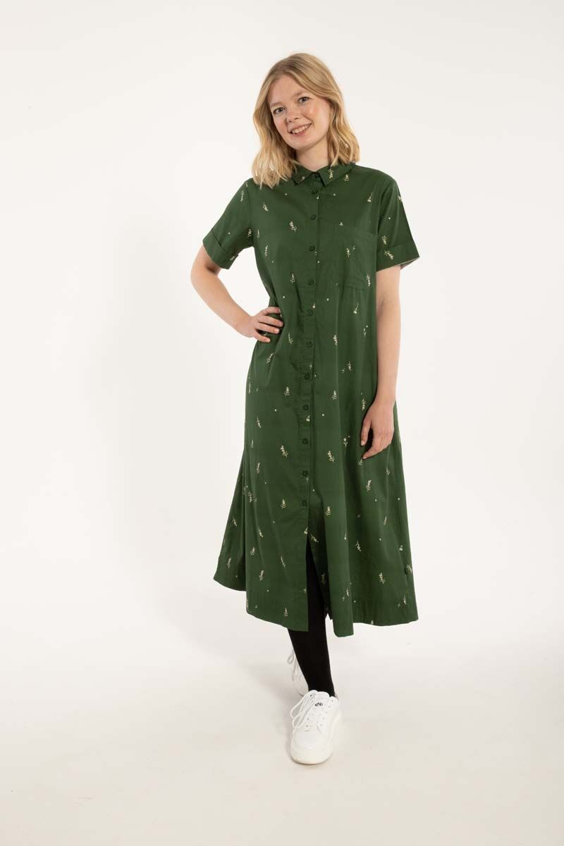 Danapril SS Poplin Dress Army/Chalk MARKBLOMST