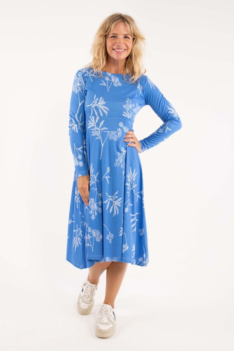 ORGANIC - Danesigrid Viscose Dress Blue/Offwhite HEMLOCK