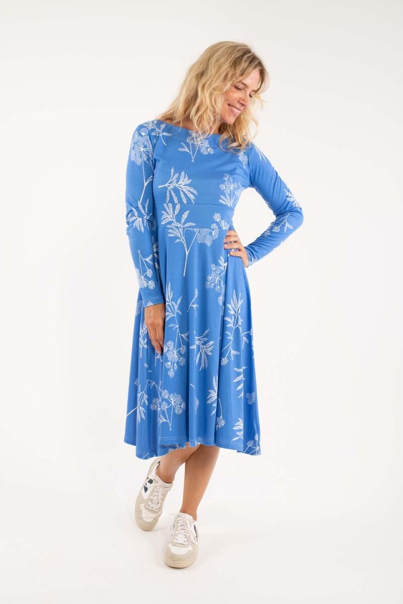 ORGANIC - Danesigrid Viscose Dress Blue/Offwhite HEMLOCK