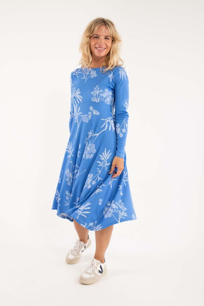 ORGANIC - Danesigrid Viscose Dress Blue/Offwhite HEMLOCK