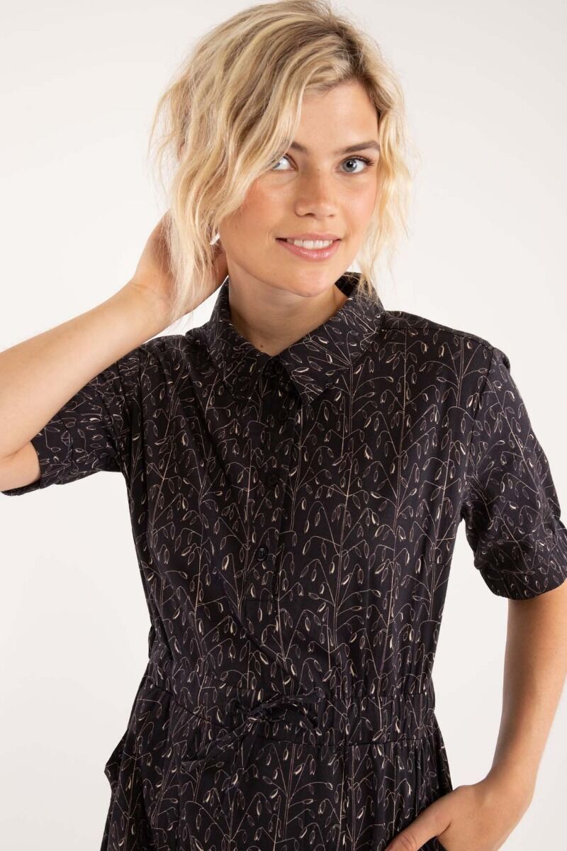 Danesusanne Poplin Dress Black/Offwhite OATS