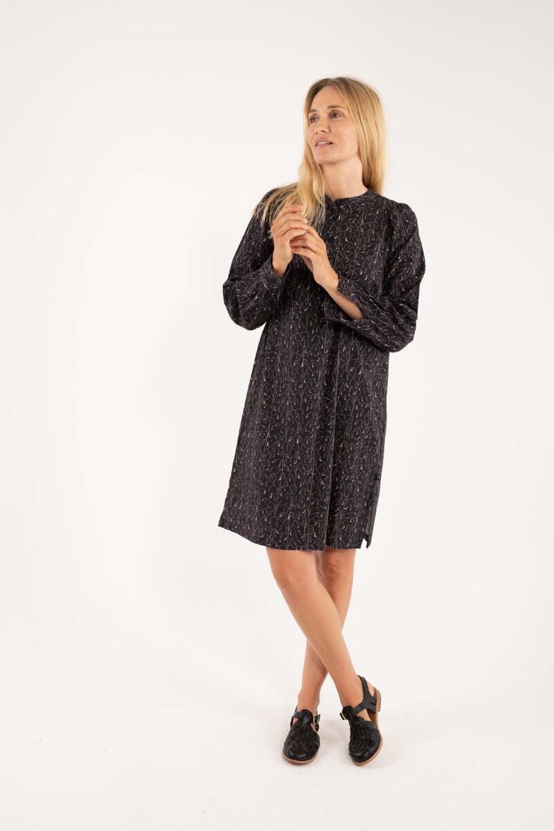 Danesocial Poplin Dress Black/Offwhite OATS