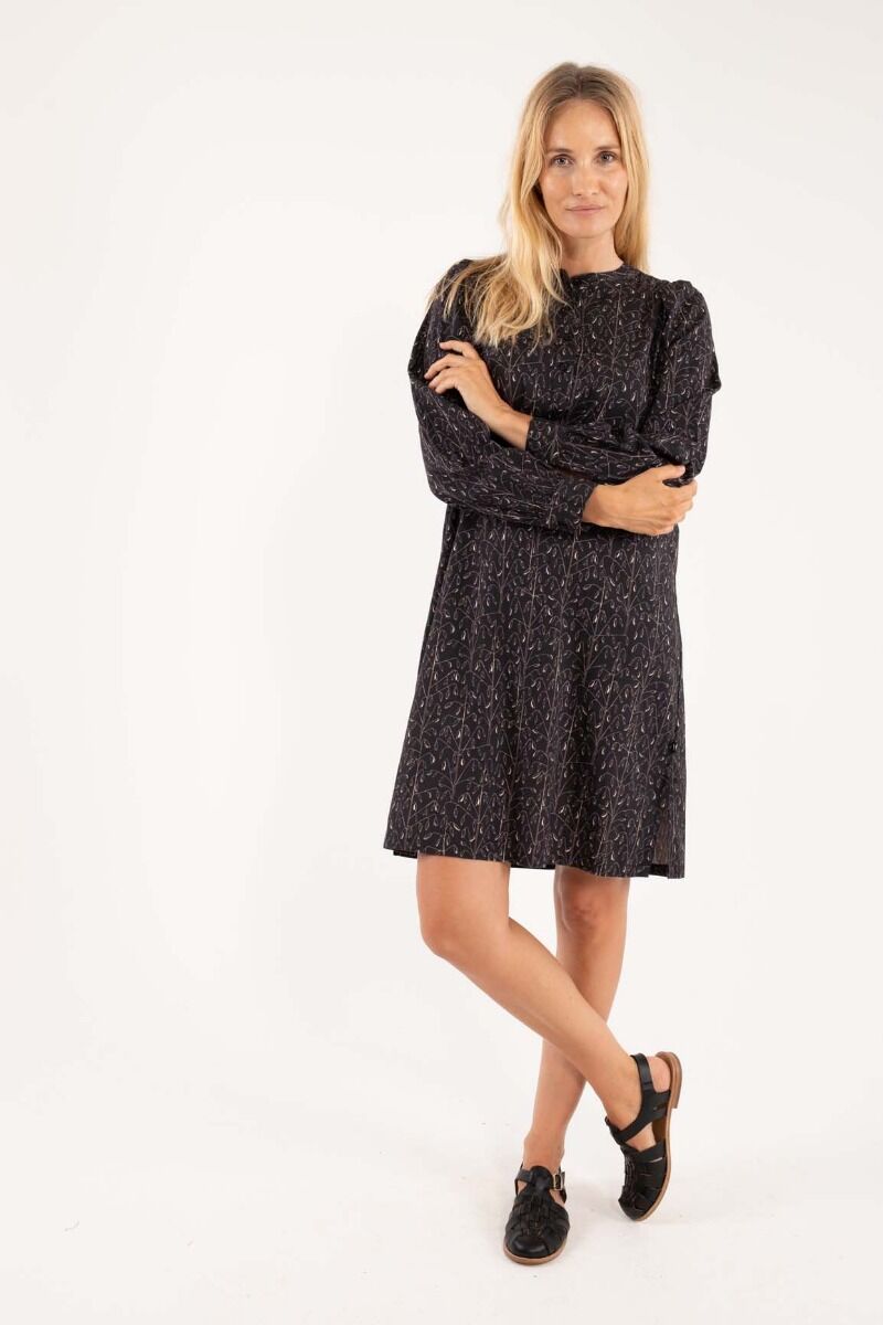 Danesocial Poplin Dress Black/Offwhite OATS