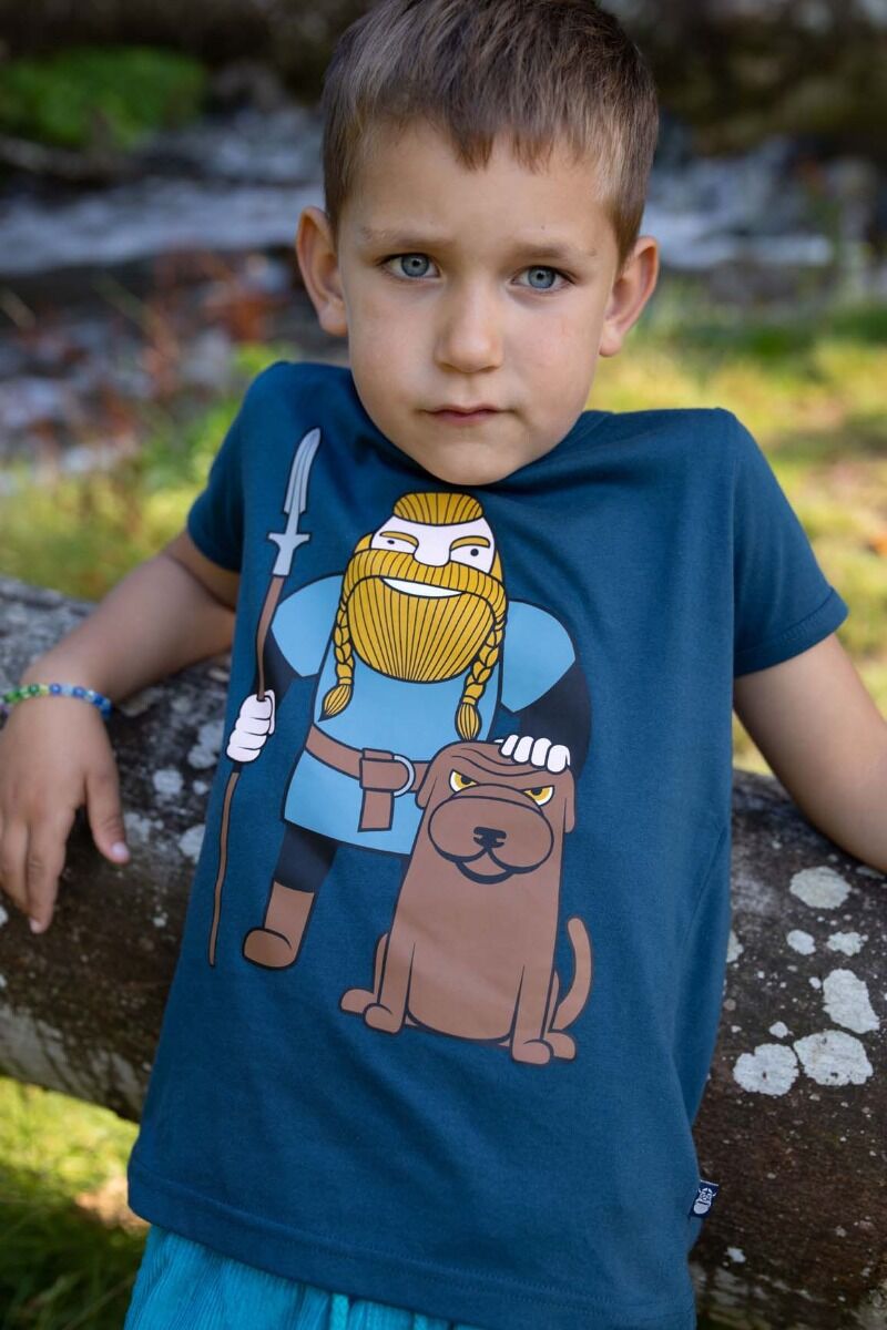 T-shirt til børn med viking og hund