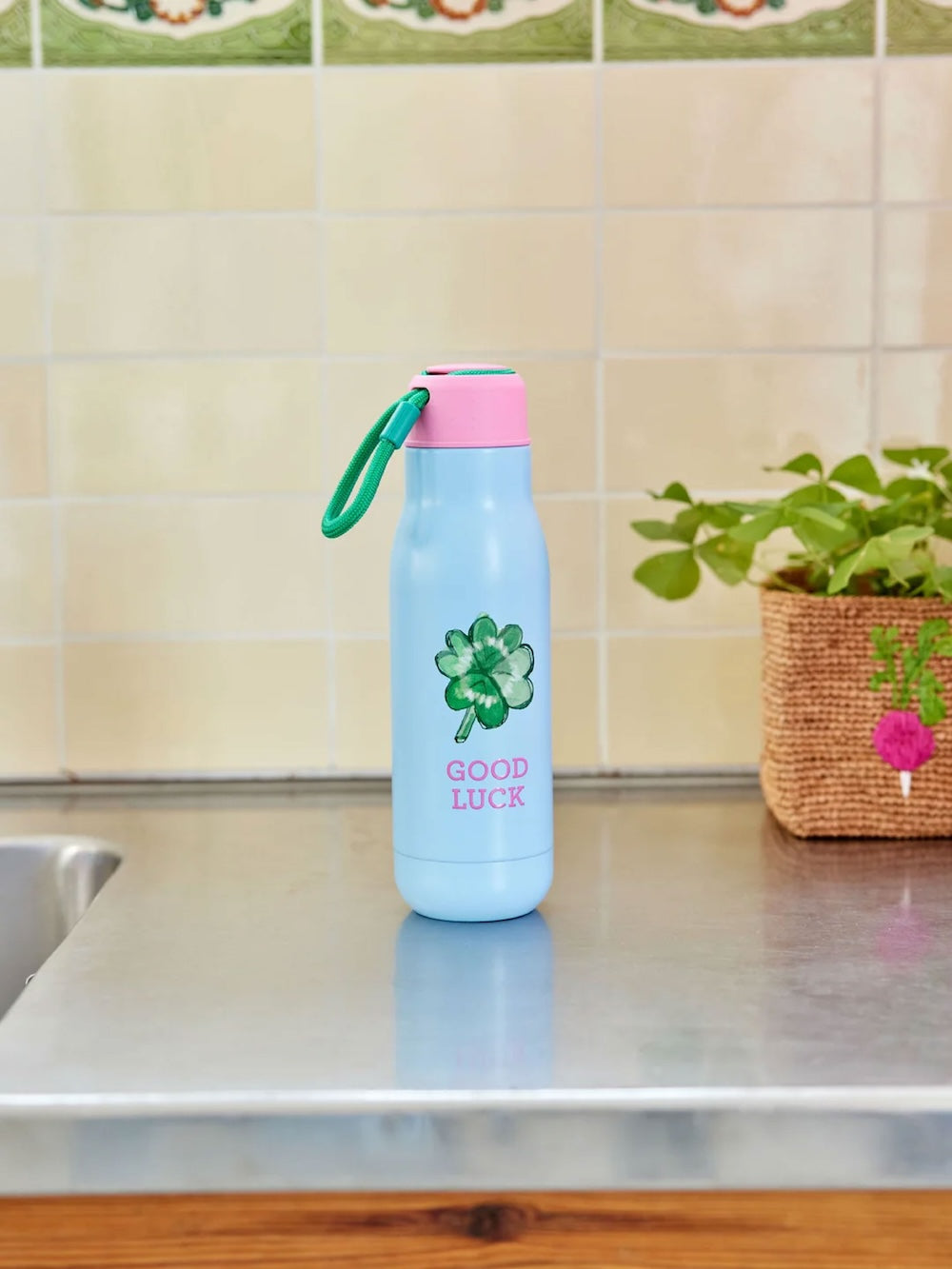 Rice Drikkedunk Rustfri Stål Blue Good Luck