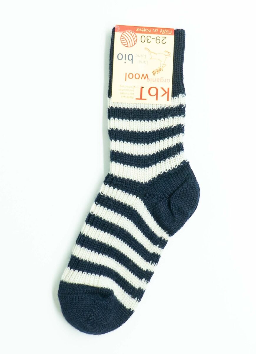 Hirsch Natur Wool Socks Stripes Marine/White