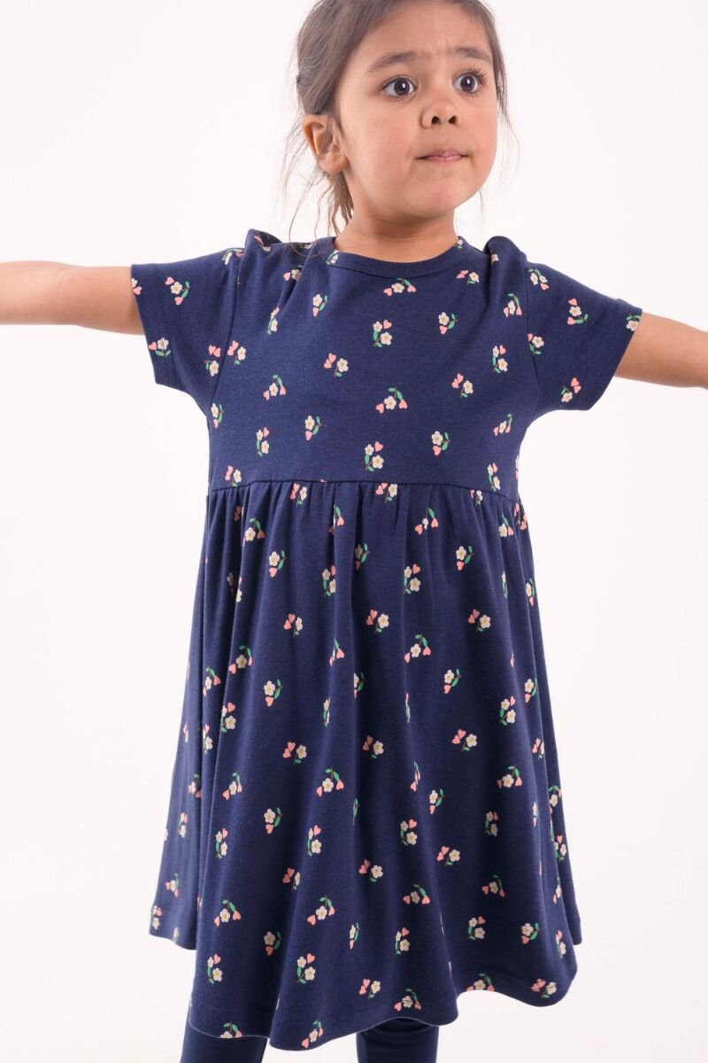 ORGANIC - Danelollipop Dress Navy MINIFLOWER