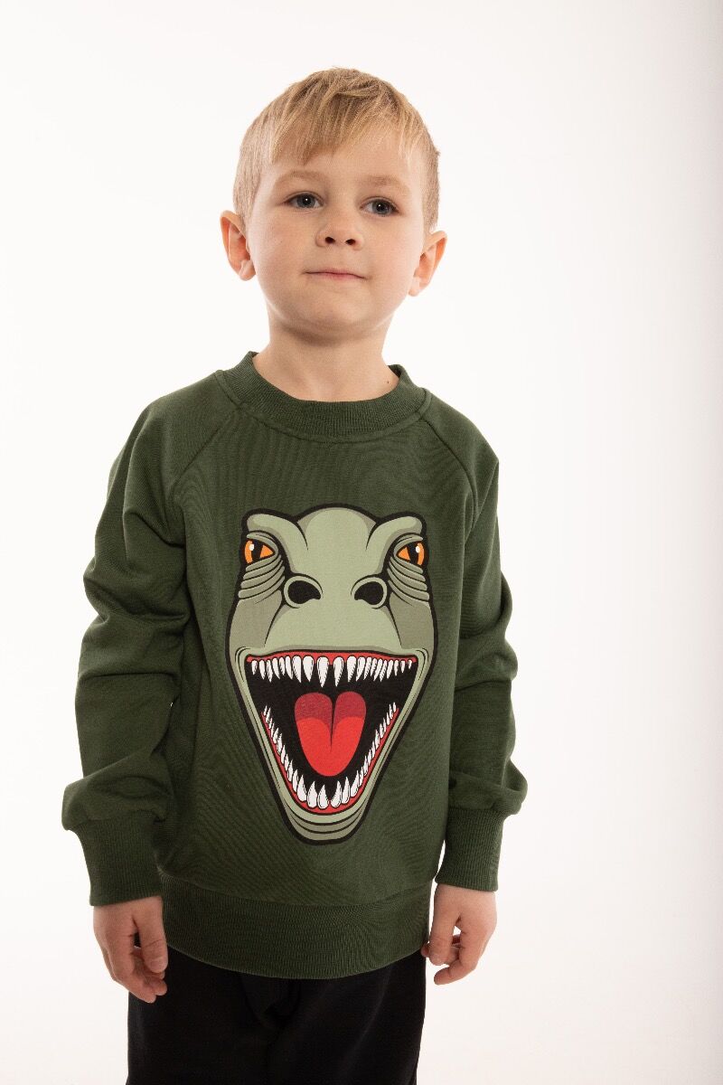 Skøn sweatshirt til børn med print af t-rex dinosaur