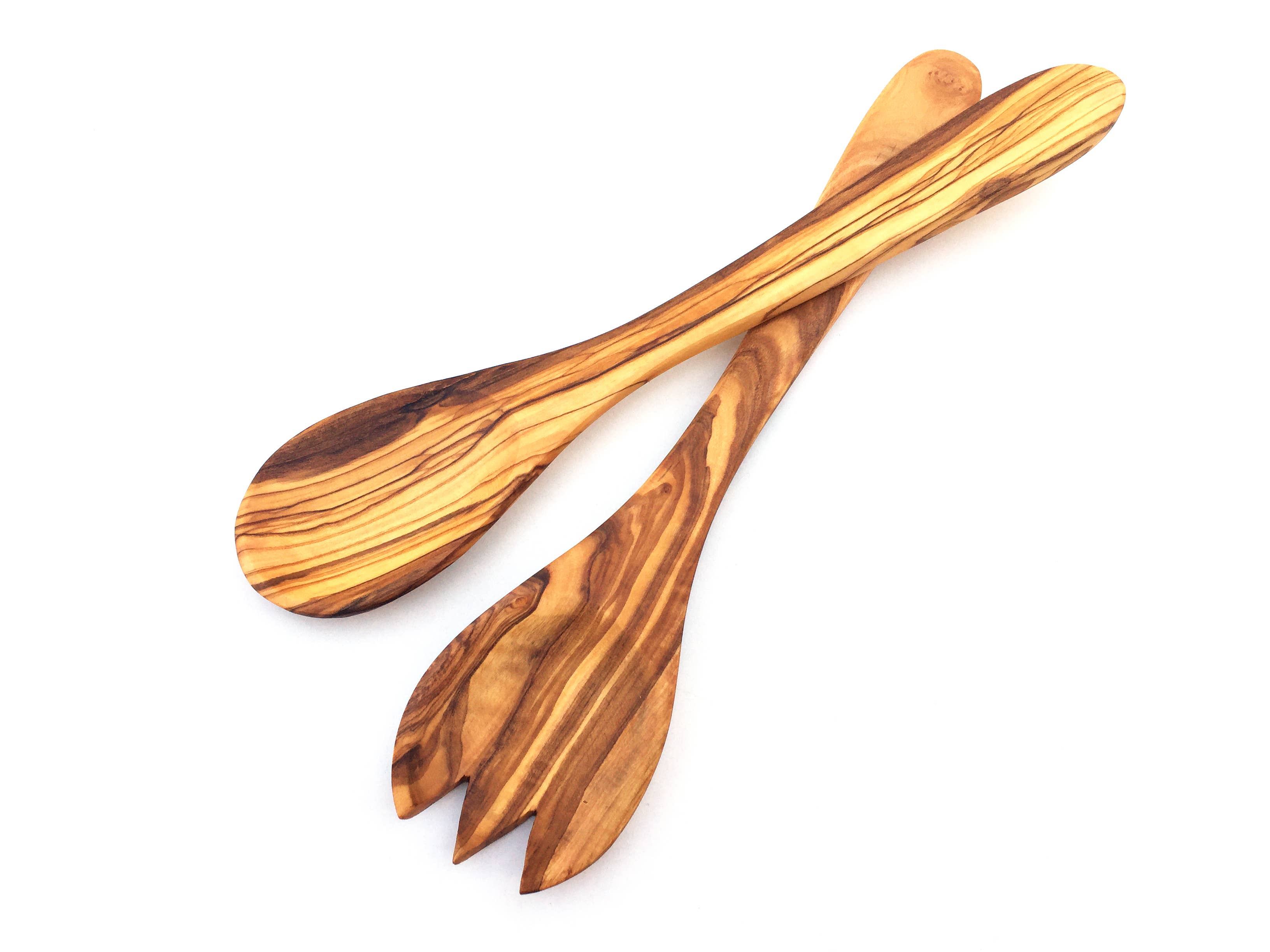 Smukt håndlavet salatbestik i oliventræ