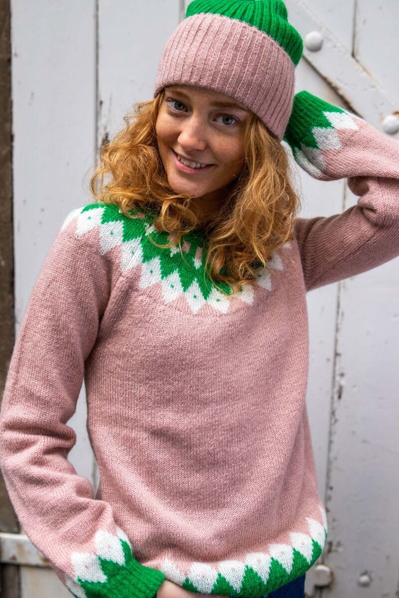 Danehot Stove Mohair Sweater Powder Rose/Chalk/Green