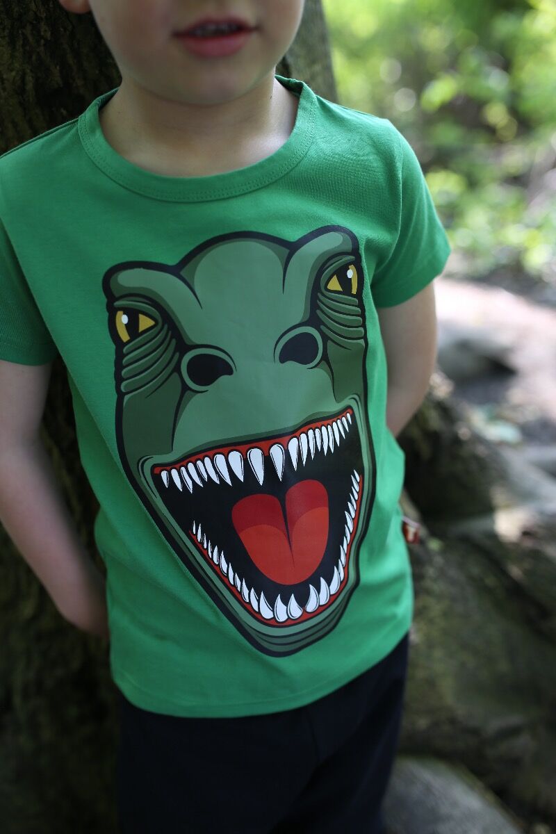 Sej t-shirt til børn med print af t-rex