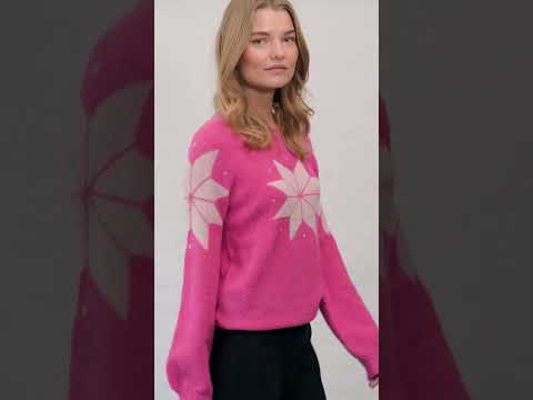 Danefantastic Flakes Light Wool Sweater Neon Pink/Rose Beige