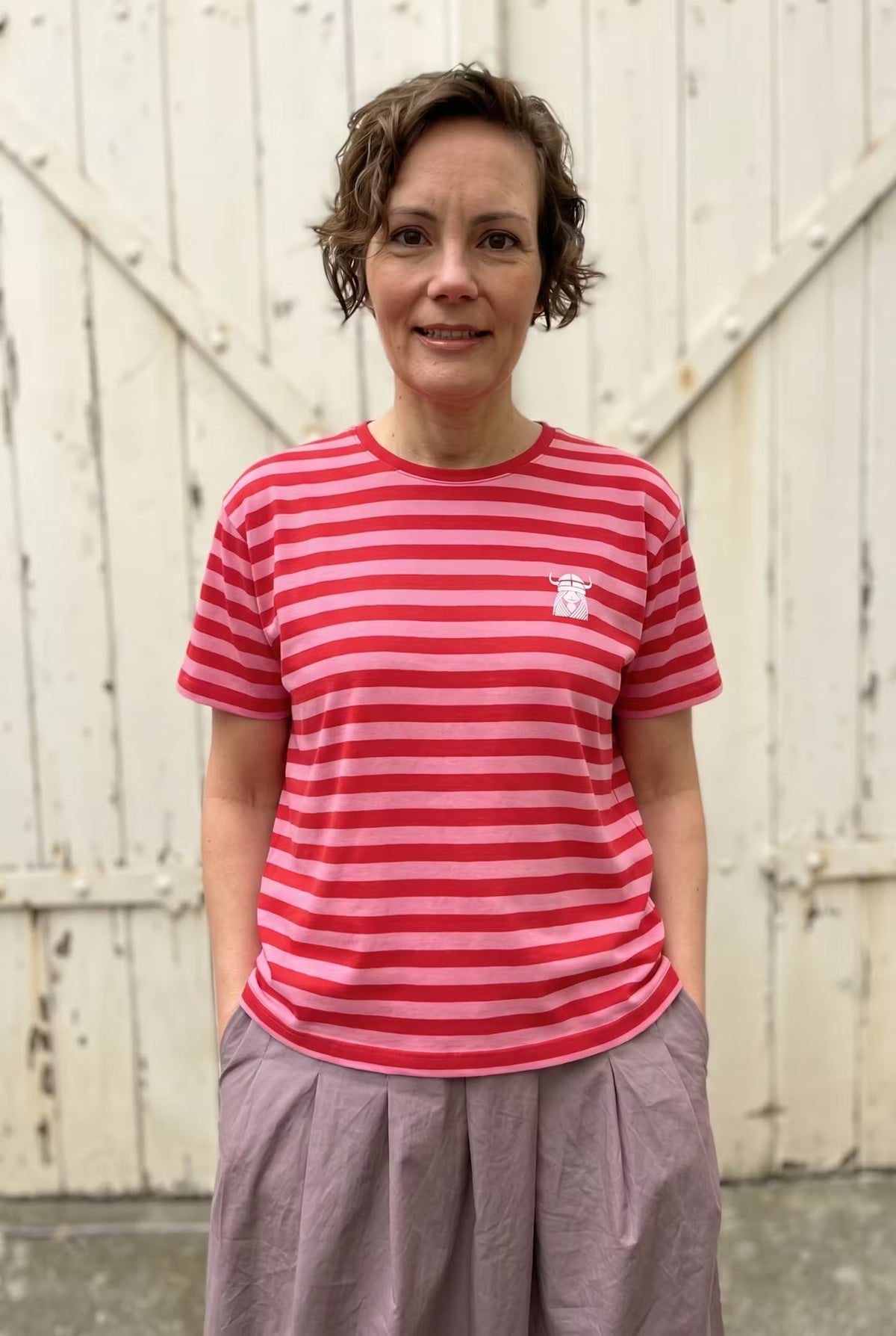 Danebasic Boxy Stripe Tee Dark Red/Soft Cherry FREJA