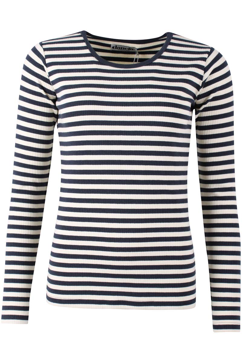 Lækker langærmet trøje med navyblå og hvide striber til kvinder