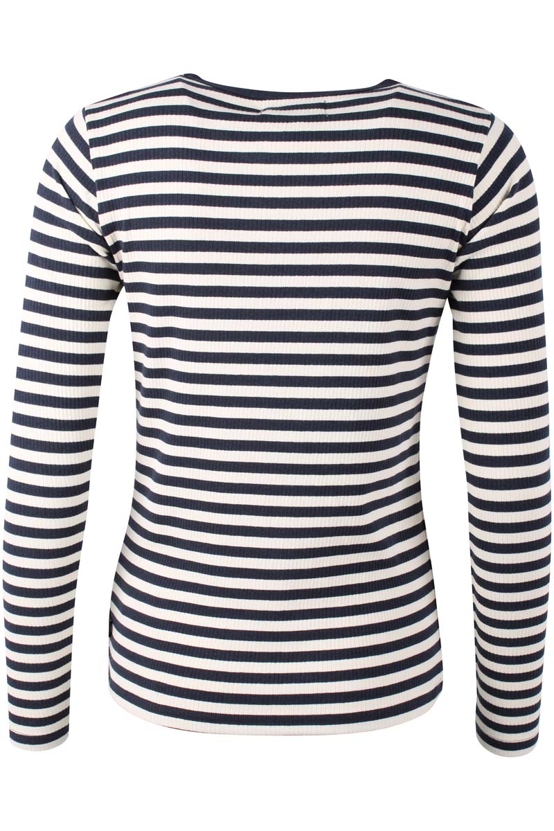 Lækker langærmet trøje med navyblå og hvide striber til kvinder