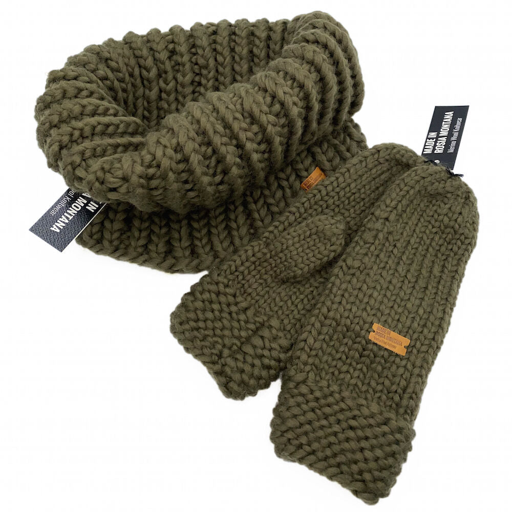 Håndstrikket Merinould Vanter Military Olive