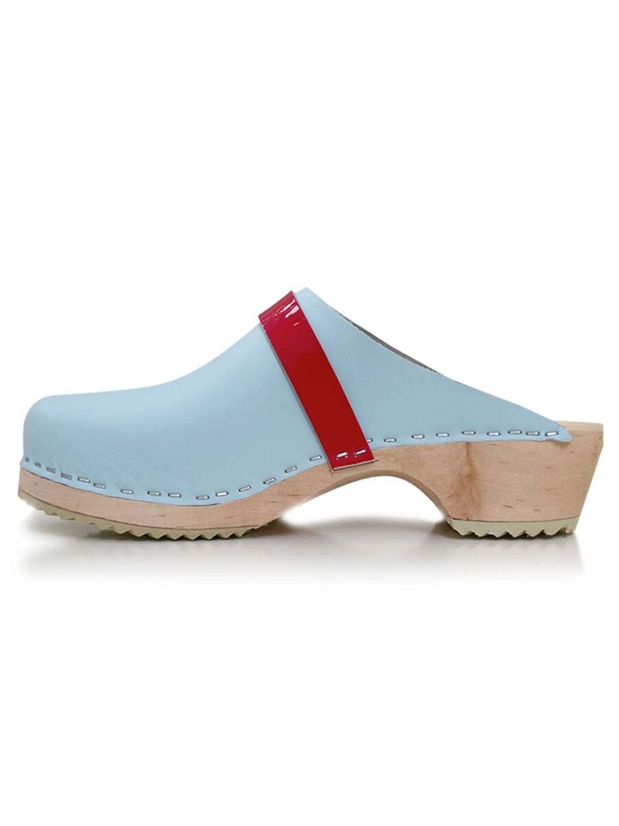 Mine Træsko Light Blue/Red