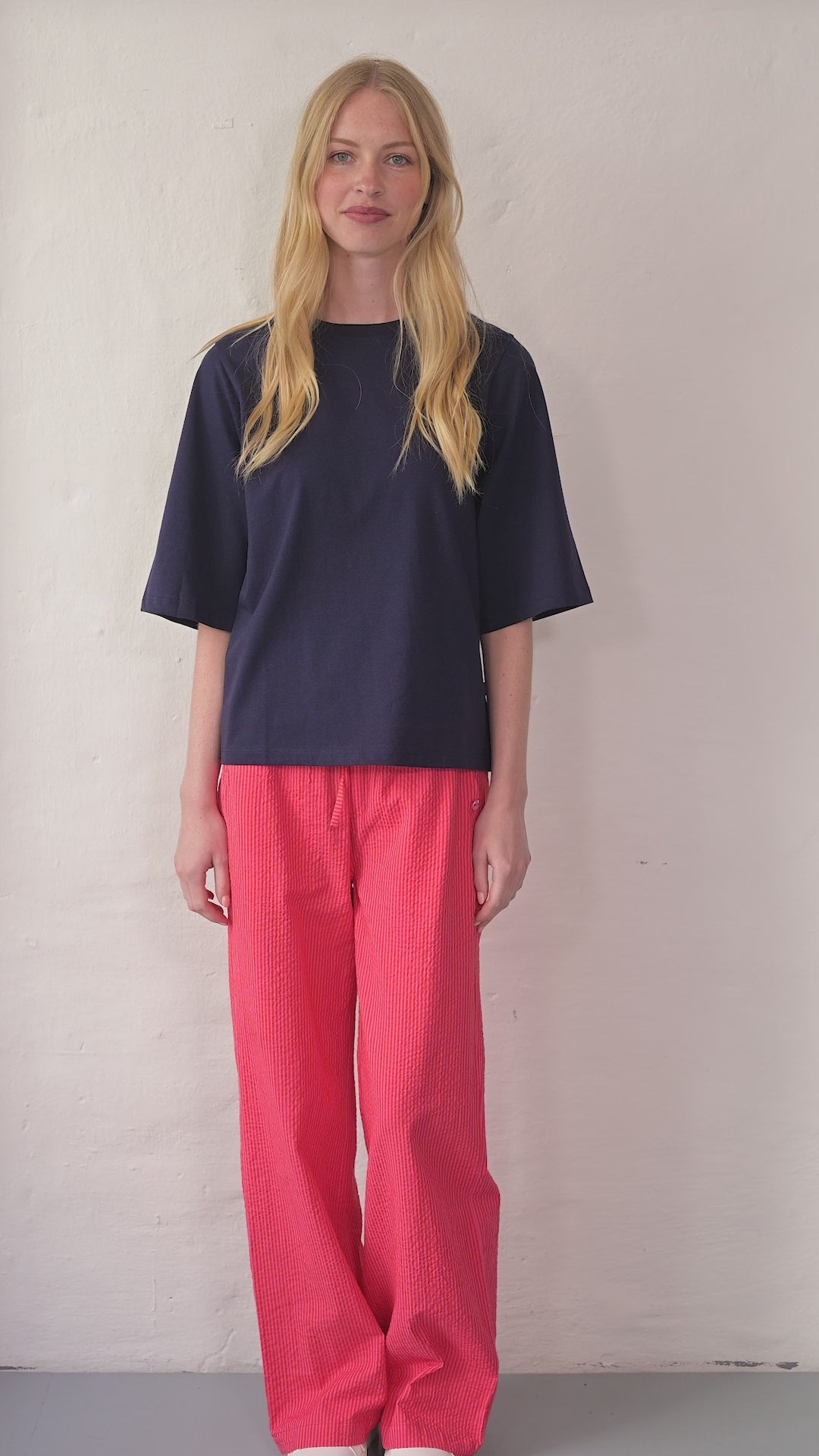 Danenynne Searsucker Pants Super Pink/Bright Red