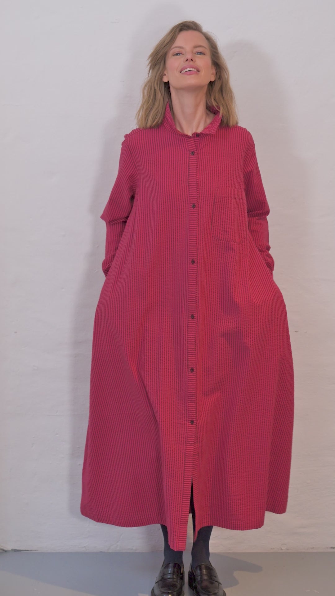 Danapril LS Seersucker Dress Dark Bordeaux/Power Pink