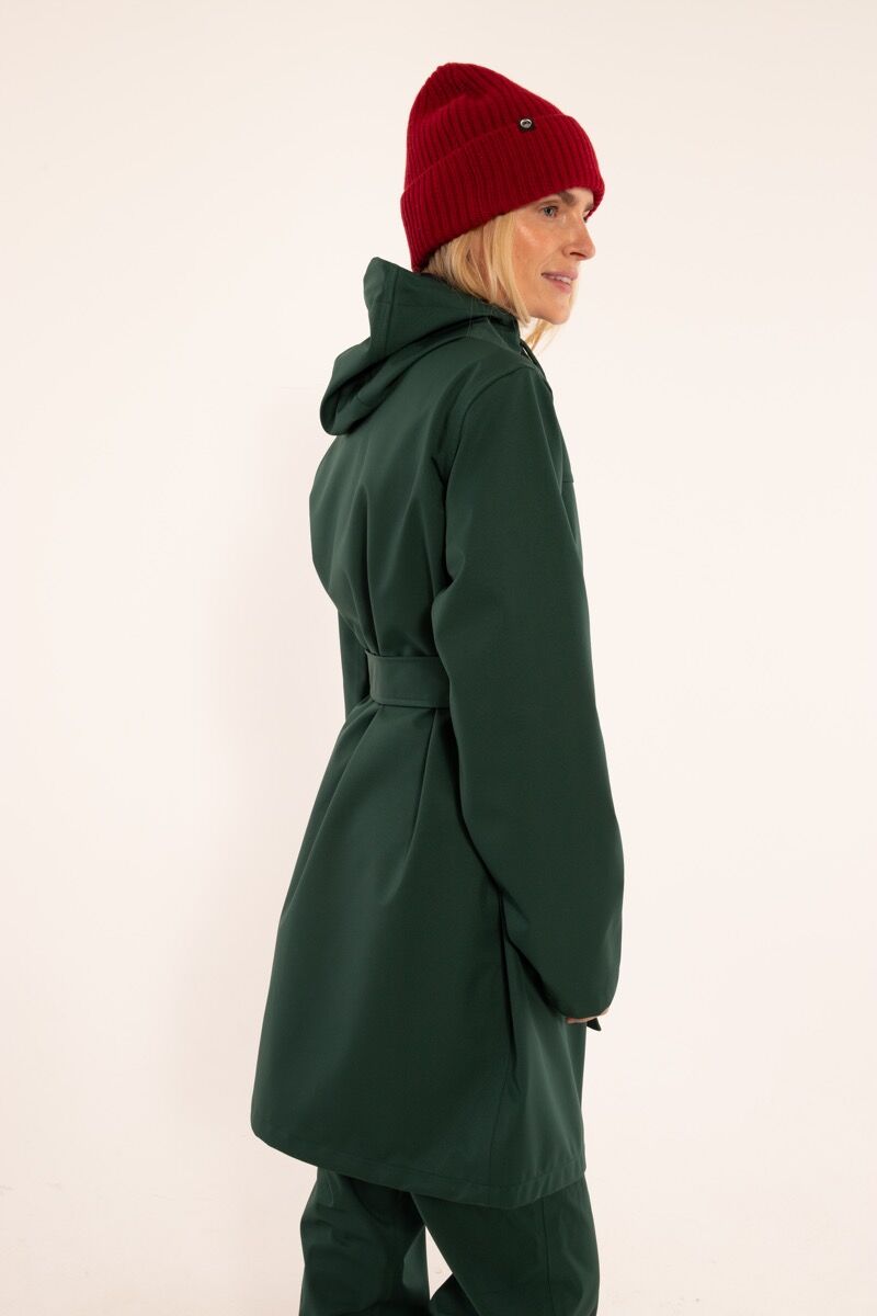 Vandtæt regnfrakke i mørkegrøn til kvinder