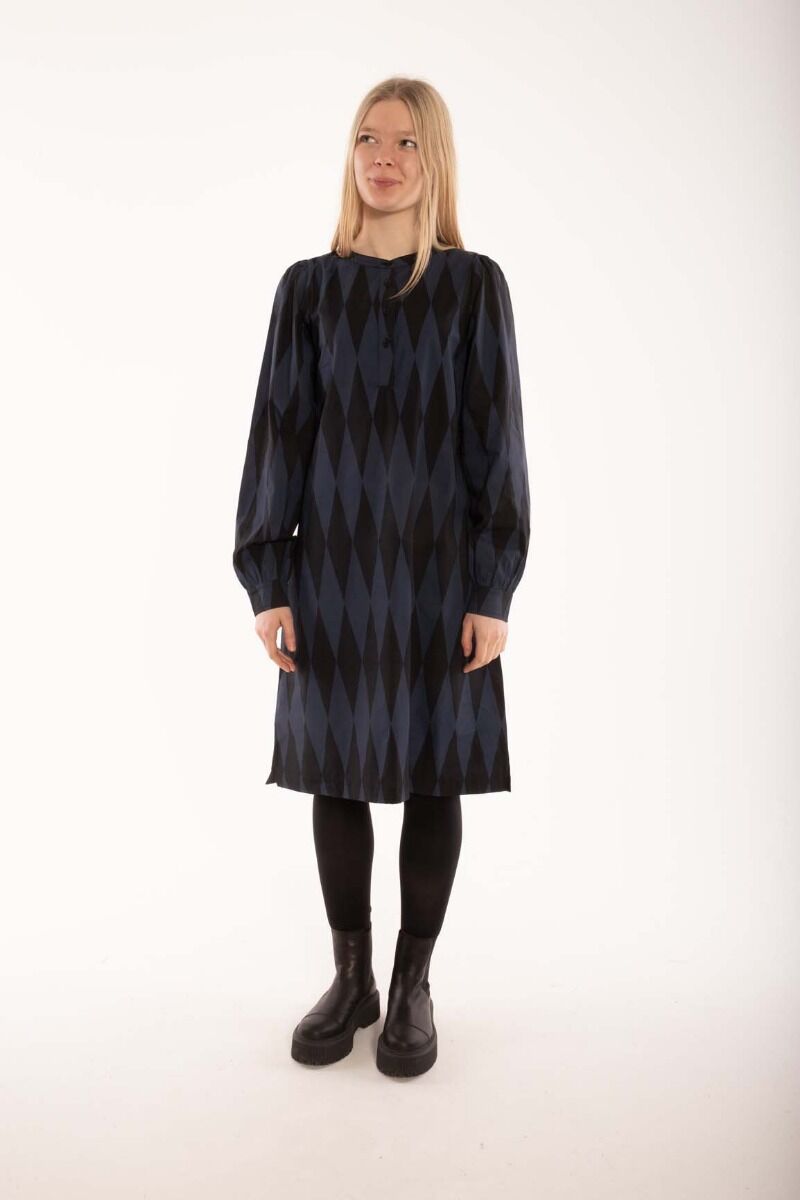 Danesocial Poplin Dress Black/Marine DIAMONDS