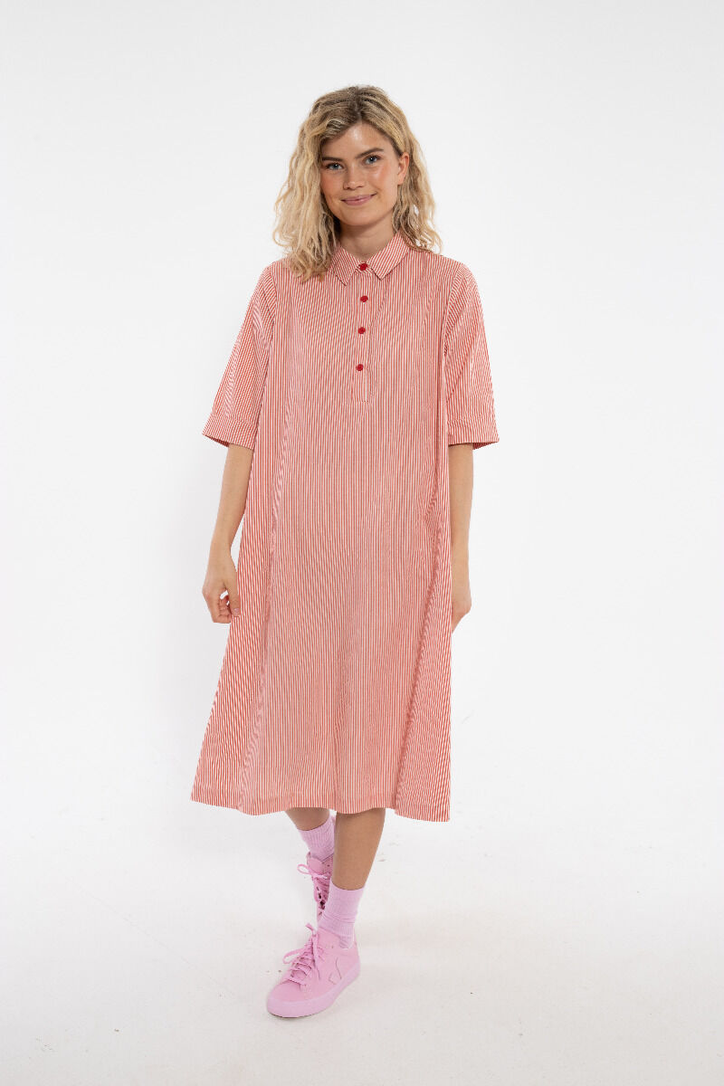 Danane Seersucker dress Bright Red/Chalk