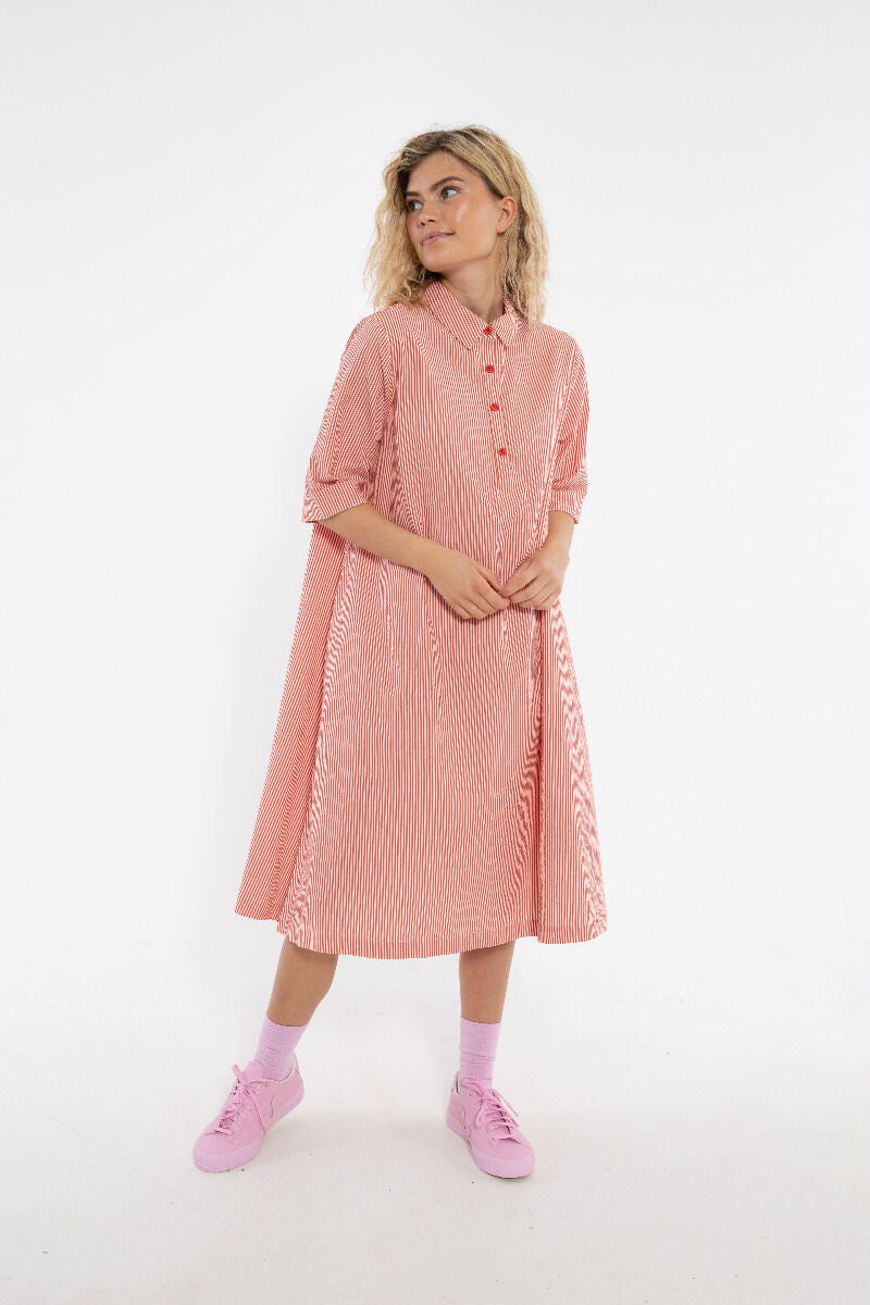 Danane Seersucker dress Bright Red/Chalk